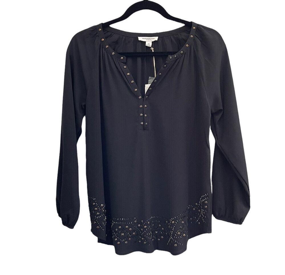NWT Beach Lunch Lounge Collection XS black peasant Tilda Top Studded Flowy #7461